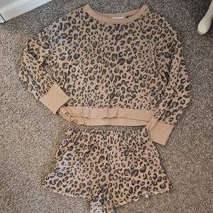 Cozie Pink Rose Pajama Set Cozy Leopard Print